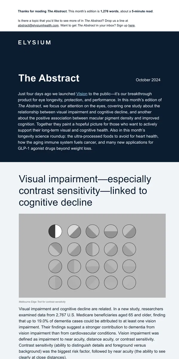 Email from Elysium Health. The Abstract: Macular pigments associated with cognitive function