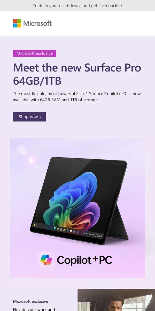 Email from Microsoft Store. Introducing the new Surface Pro 64GB/1TB