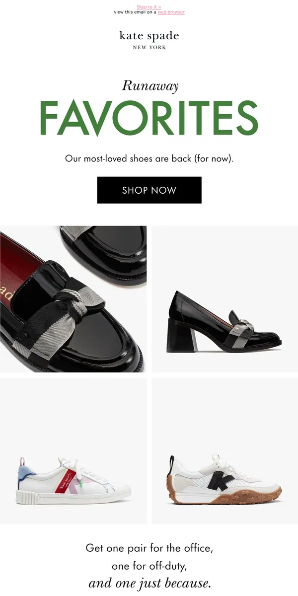 Email from Kate Spade. Popular pairs are back in stock!