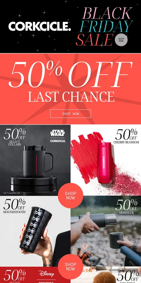 Email from CORKCICLE. 50% Off Last Chance Items!