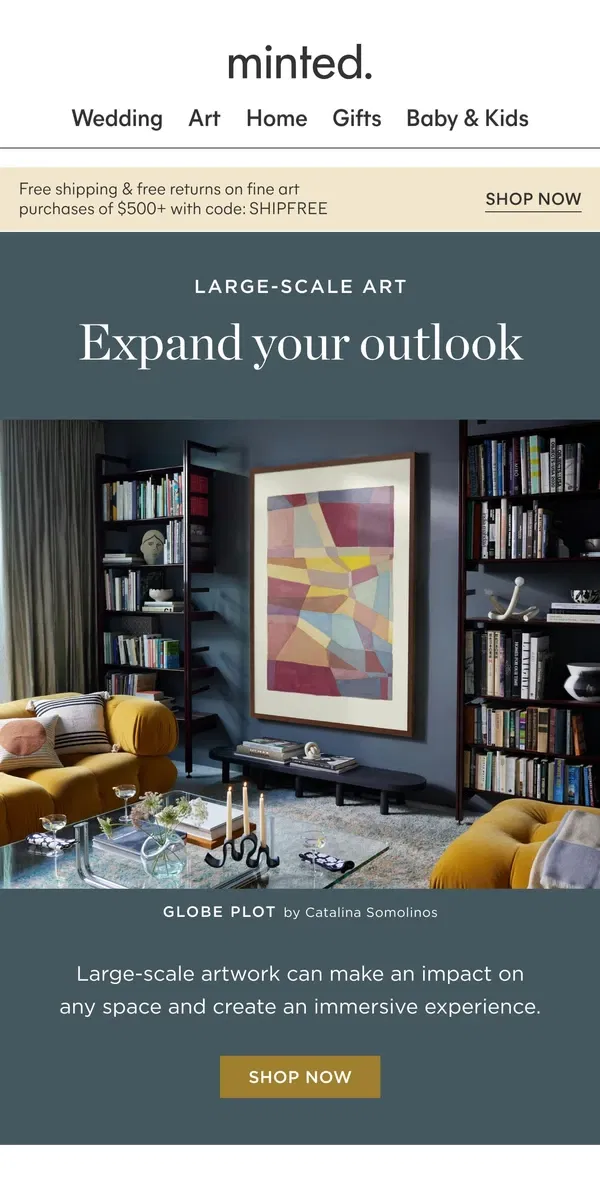 Email from Minted. Make a statement with oversized art