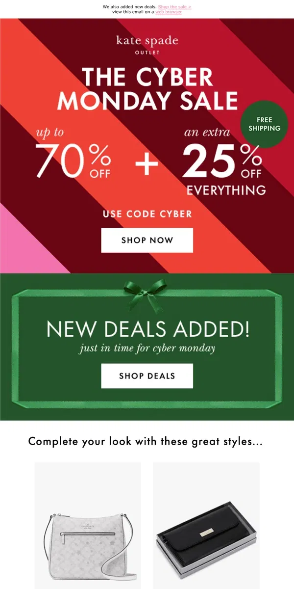 Email from Kate Spade. Cyber Monday is here! Get an extra 25% off *everything*