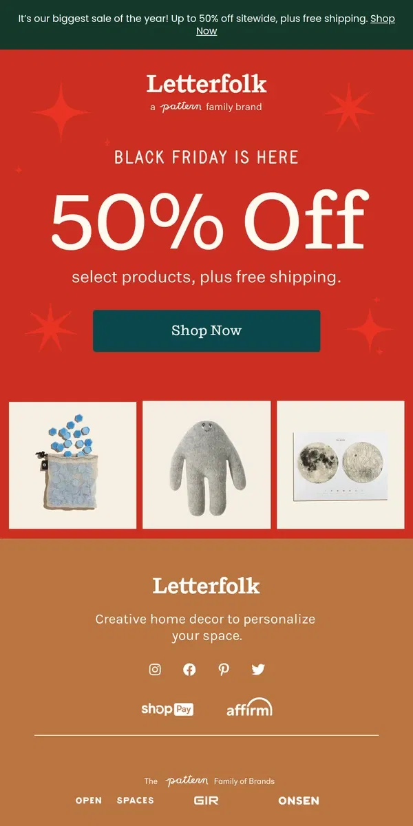 Email from Letterfolk. Our BIGGEST SALE OF THE YEAR is finally here!💥