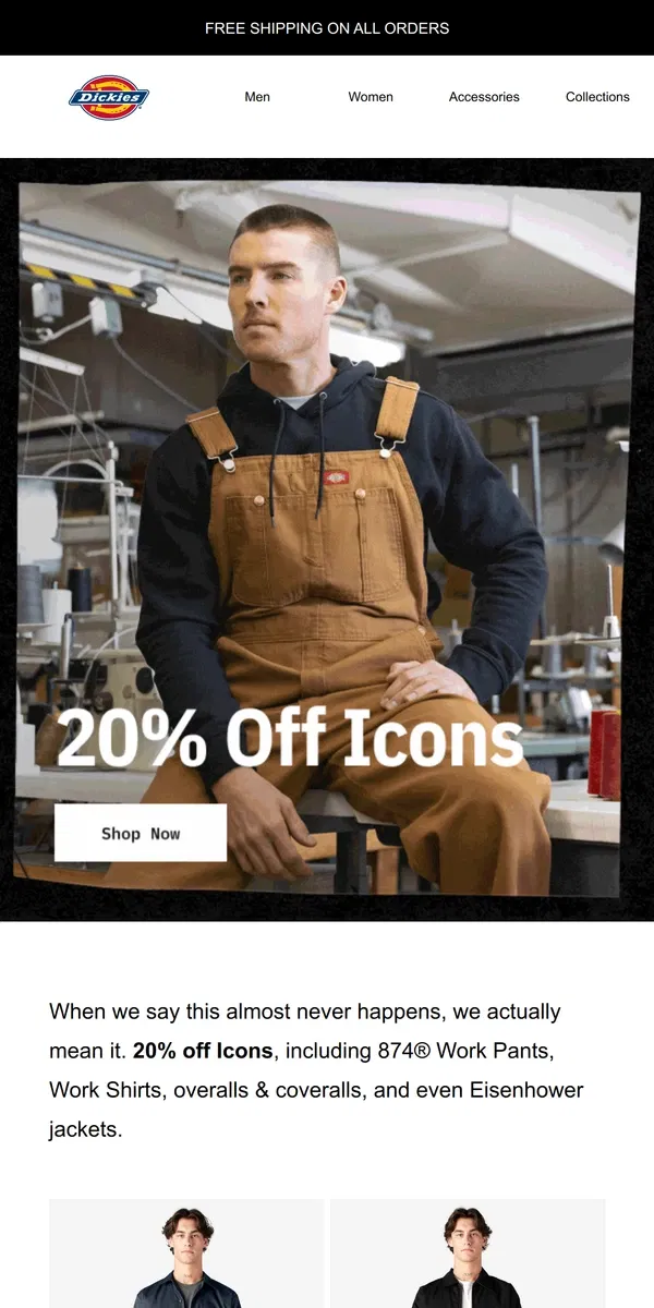 Email from Dickies. 20% Off Icons: Last Chance of the Year