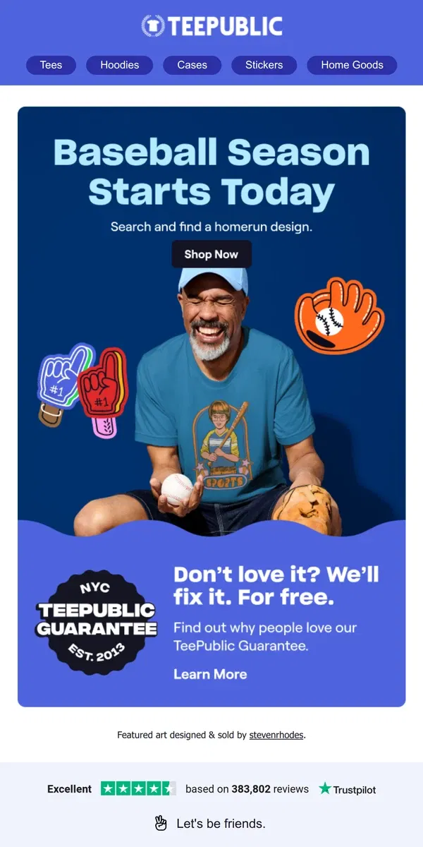 Email from TeePublic. 📣 Root, root, root for the sports team! ⚾