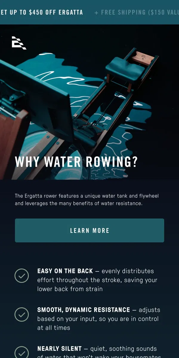 Email from Ergatta. Why is water rowing best?  🌊