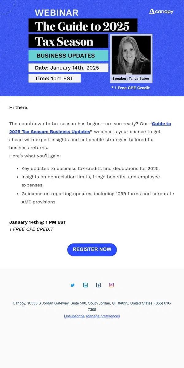 Email from Canopy. Your Guide to 2025 Business Tax Season is Here