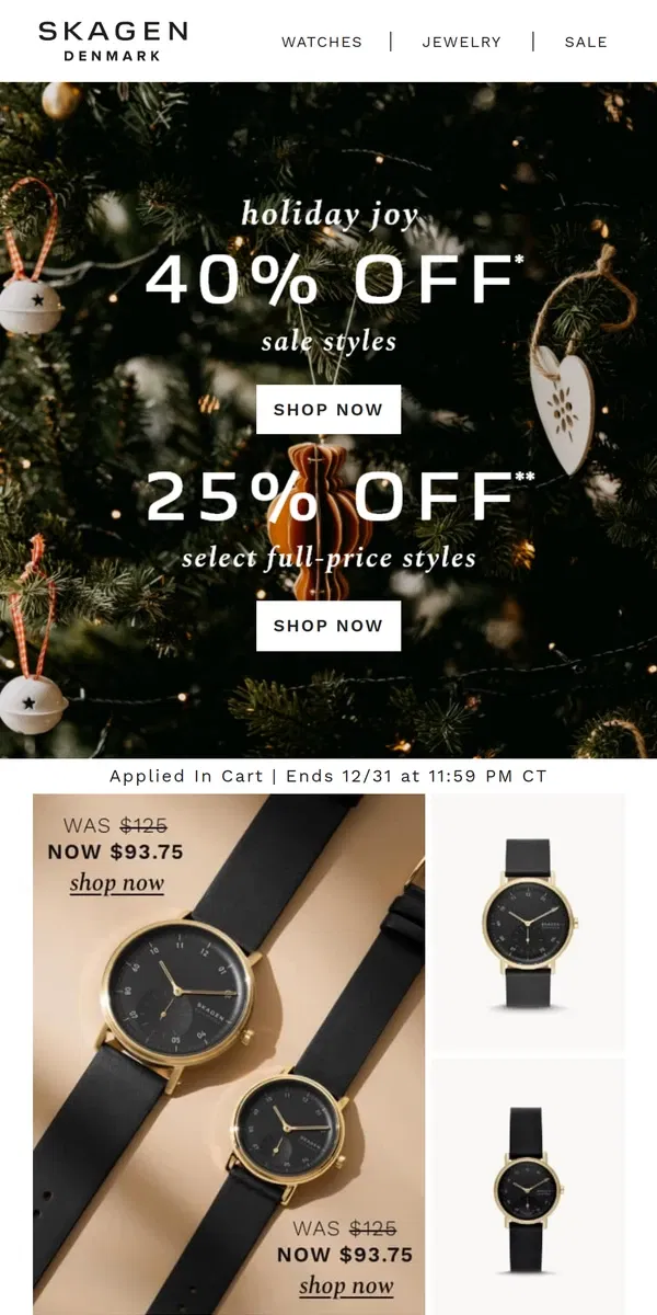 Email from Skagen. 40% off danish-inspired looks