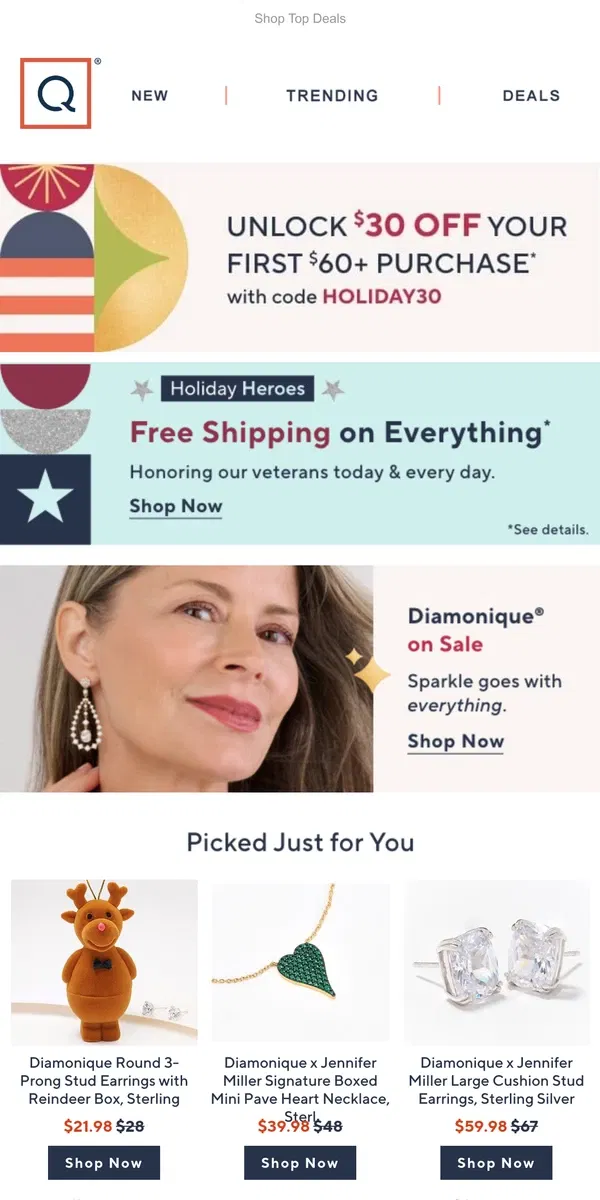 Email from QVC. Last Chance for Diamonique® Deals