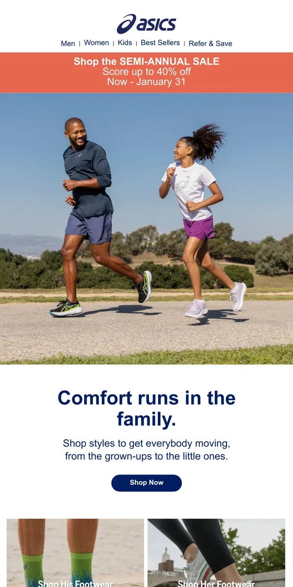 Email from ASICS. New styles for the whole fam.