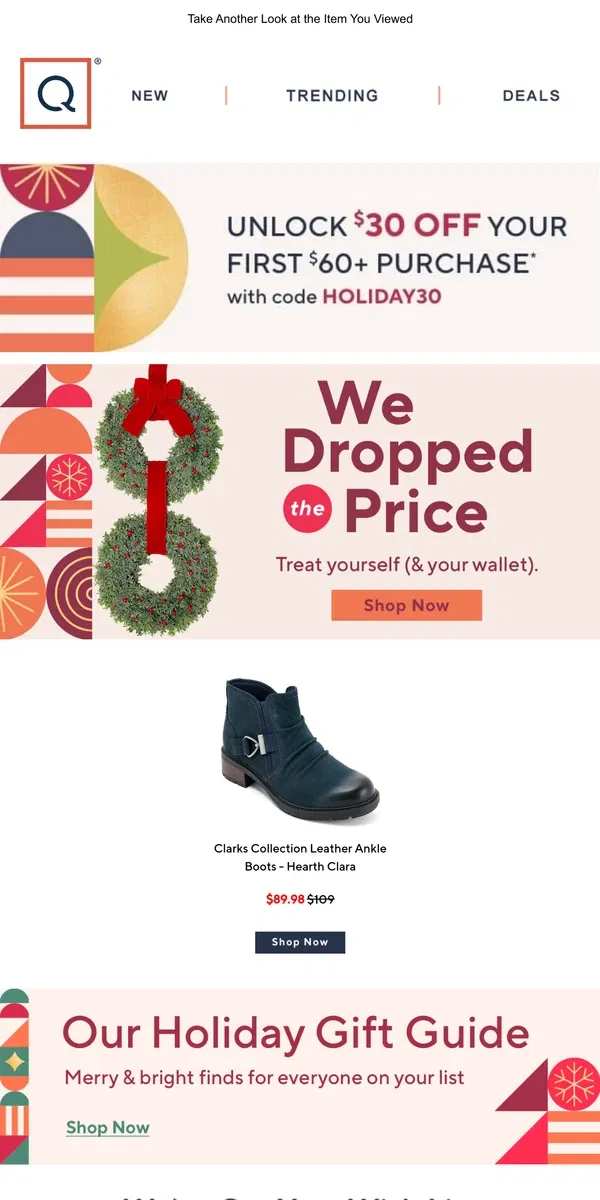 Email from QVC. Price Drop! Clarks Collection Leather Ankle Boots - Hearth Clara & More