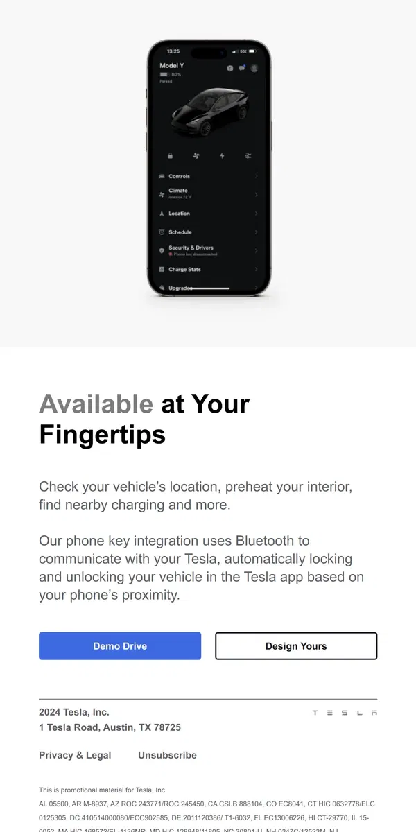 Email from Tesla. Access Your Vehicle From Anywhere