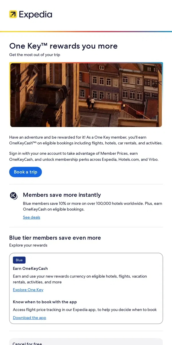 Email from Expedia. Members can save right away