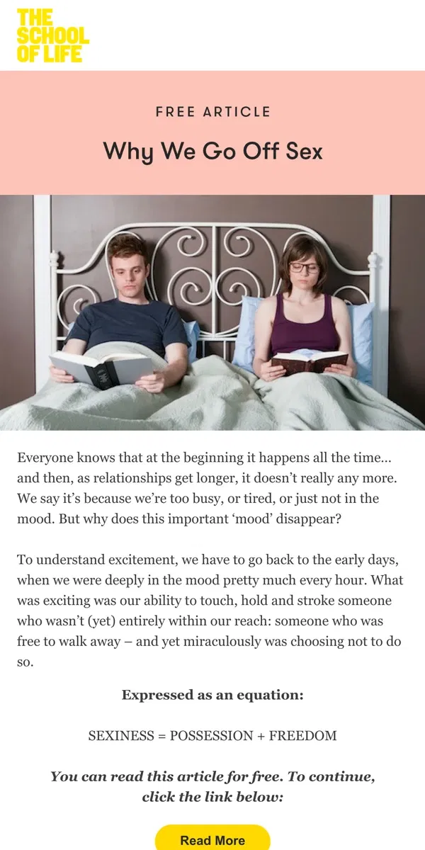 Email from The School of Life. Has your partner ‘gone off’ sex?