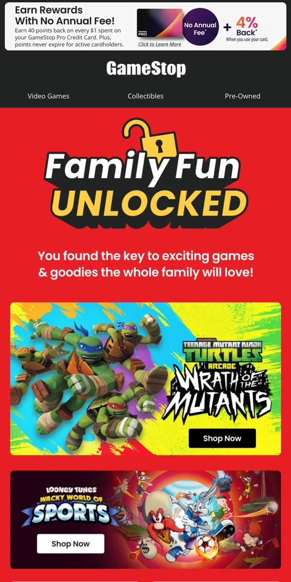 Email from GameStop. It’s Family Fun Time! Shop games the whole fam will love to play.