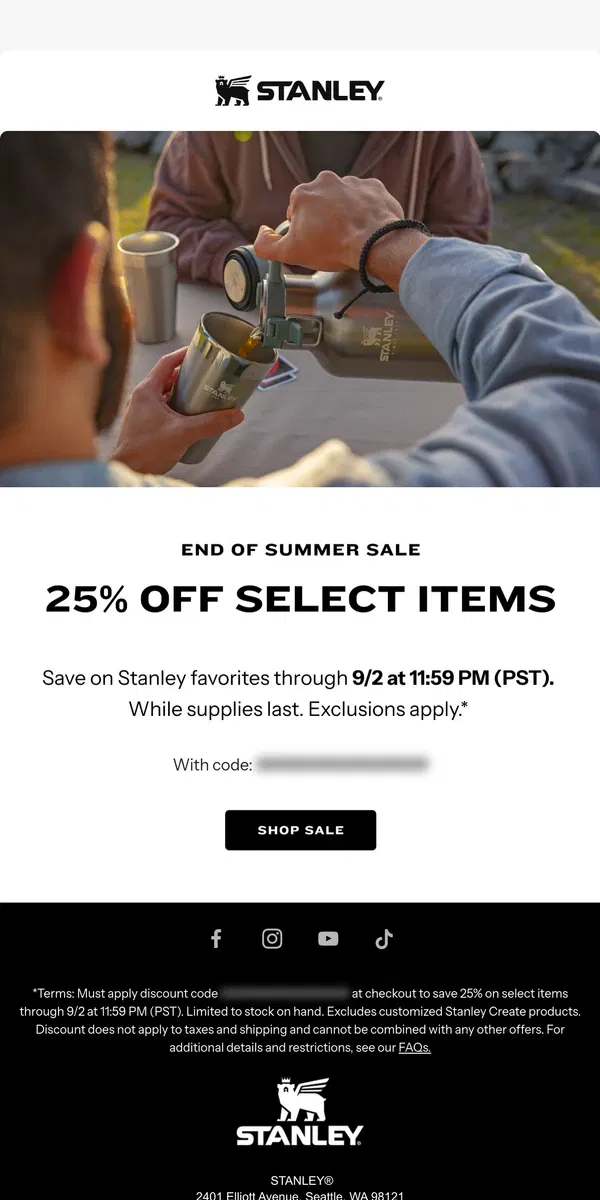 Email from Stanley. End-Of-Summer Sale Starts Now 😎