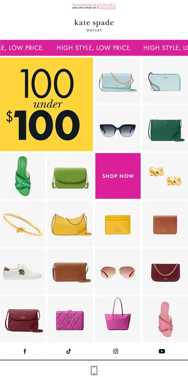 Email from Kate Spade. Everything here is less than $100