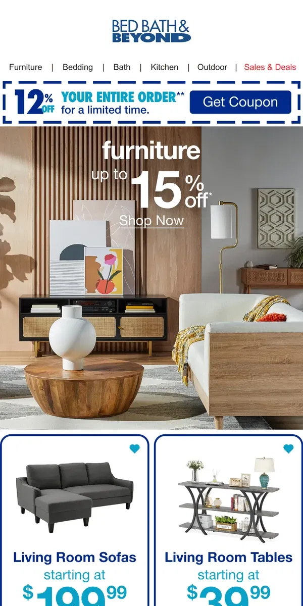 Email from Bed Bath & Beyond. Leap Day Deals & Furniture Steals 💸