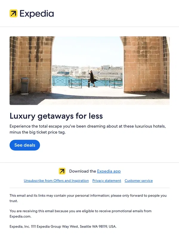 Email from Expedia. Plan your luxury getaway for less