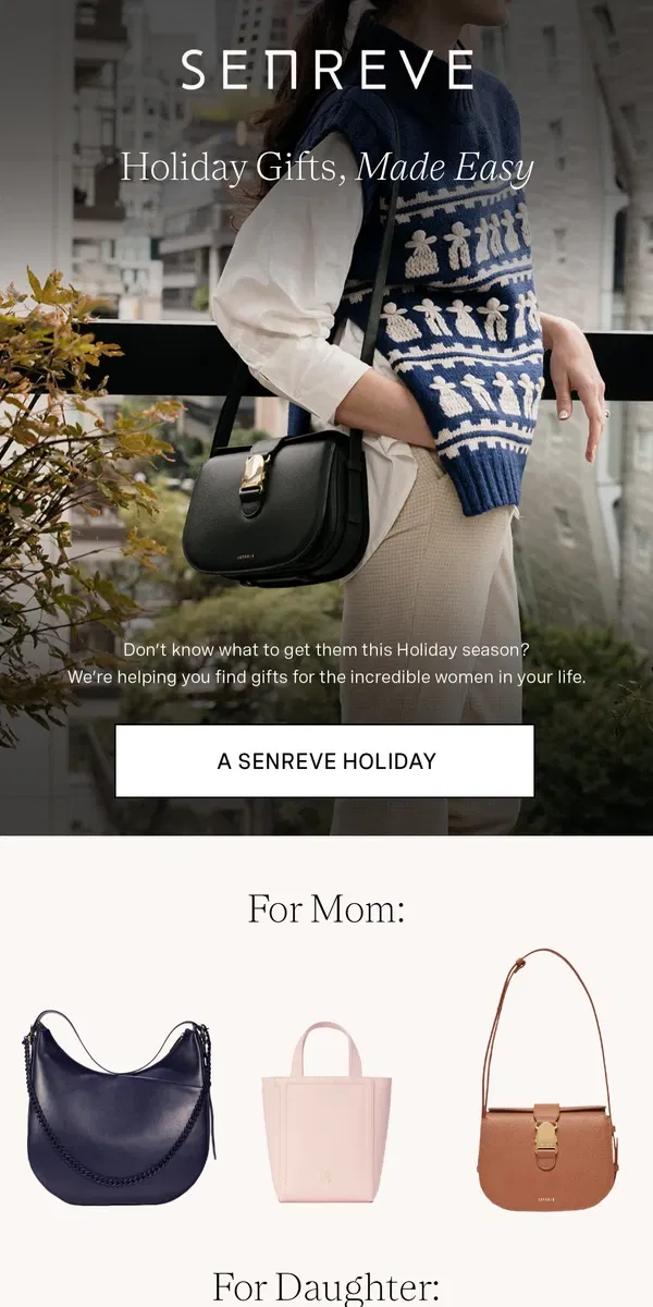 Email from Senreve. Foolproof Gifting, SENREVE Style