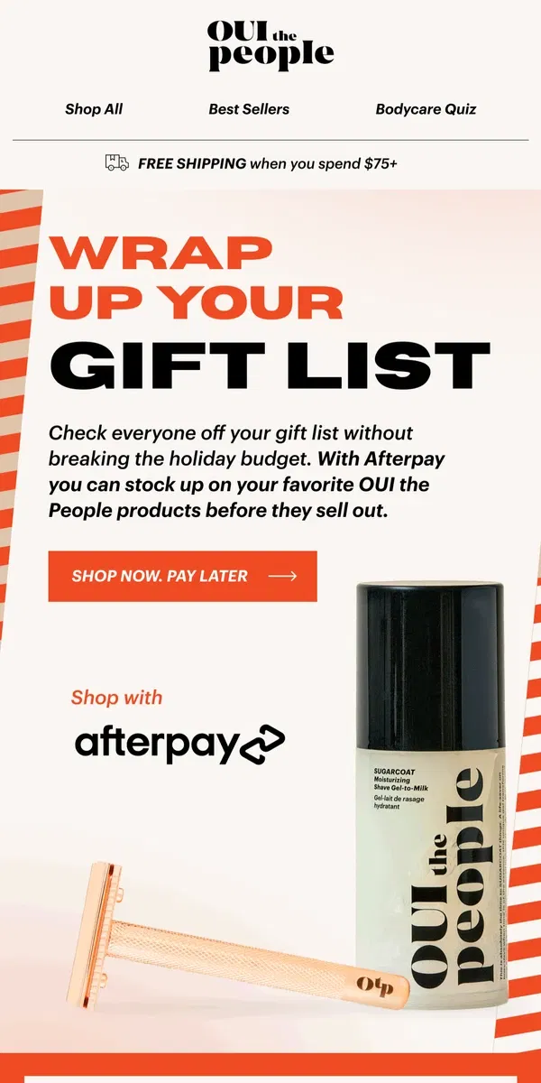 Email from OUI the People. Gift Now, Pay Later