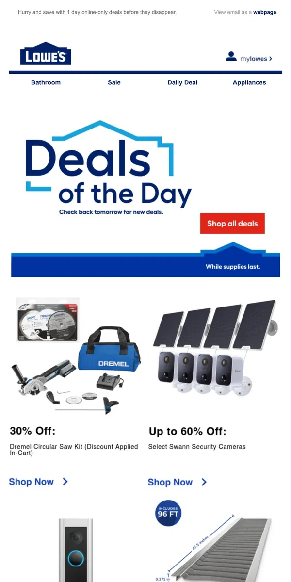 Email from Lowe's. Time’s almost up! Shop these deals QUICK.