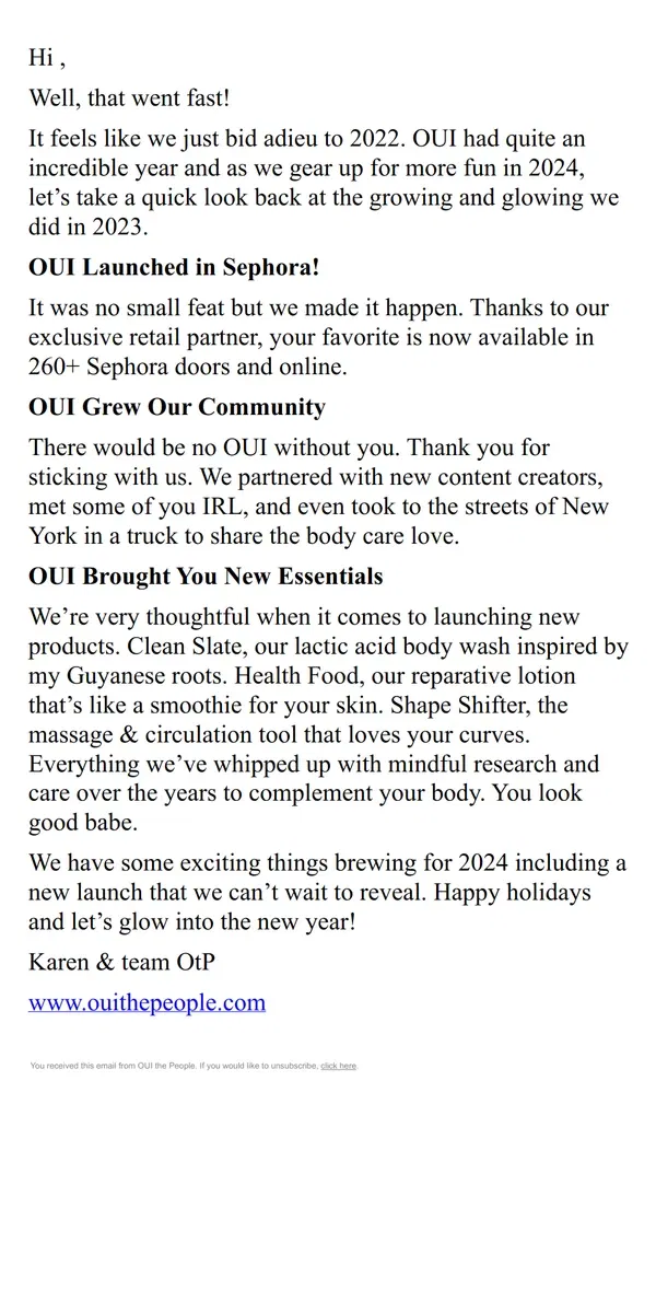 Email from OUI the People. Thank You and Happy New Year 🎉