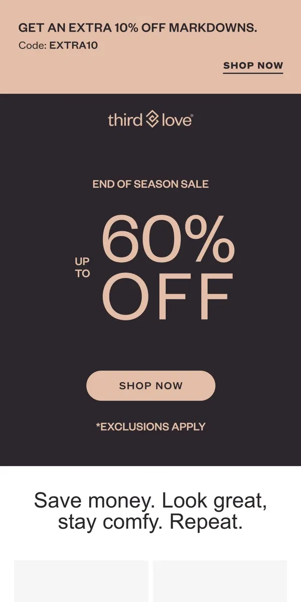 Email from ThirdLove. Up to 60% off for you