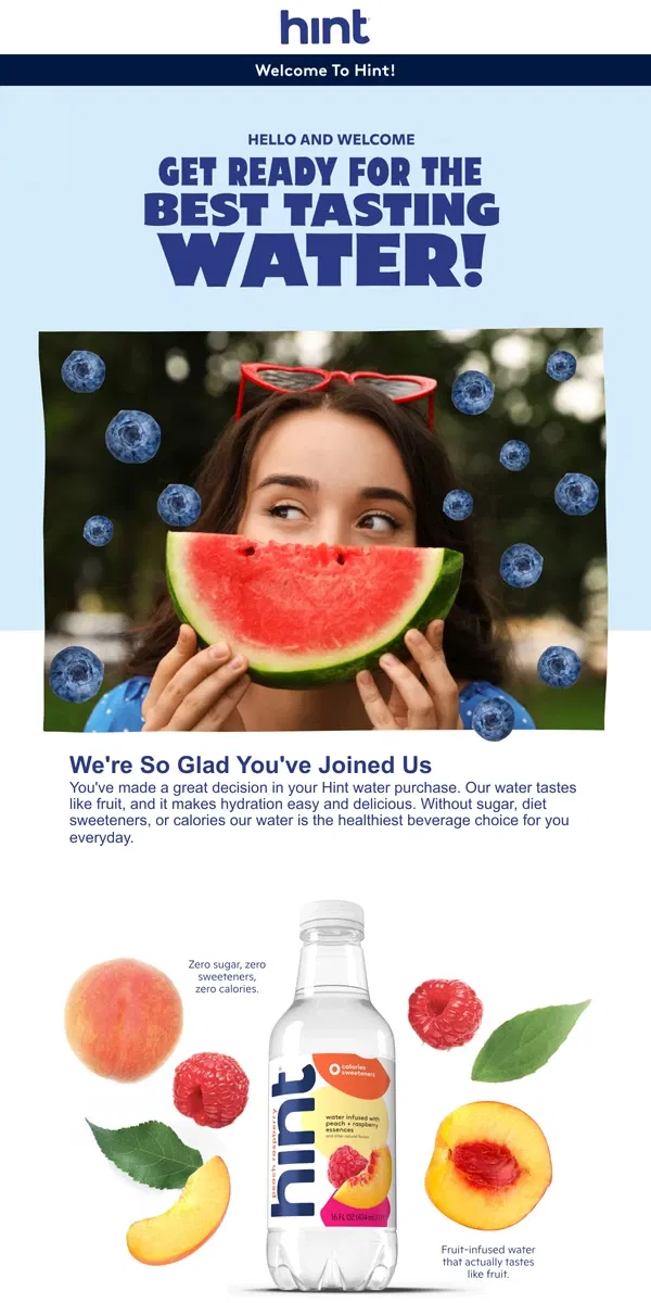 Email from Hint Water. Welcome to Hint! 💧