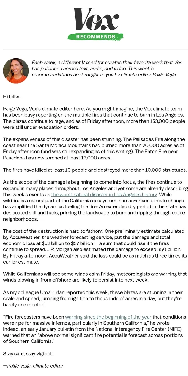 Email from Vox. California wildfire must-reads from our climate editor