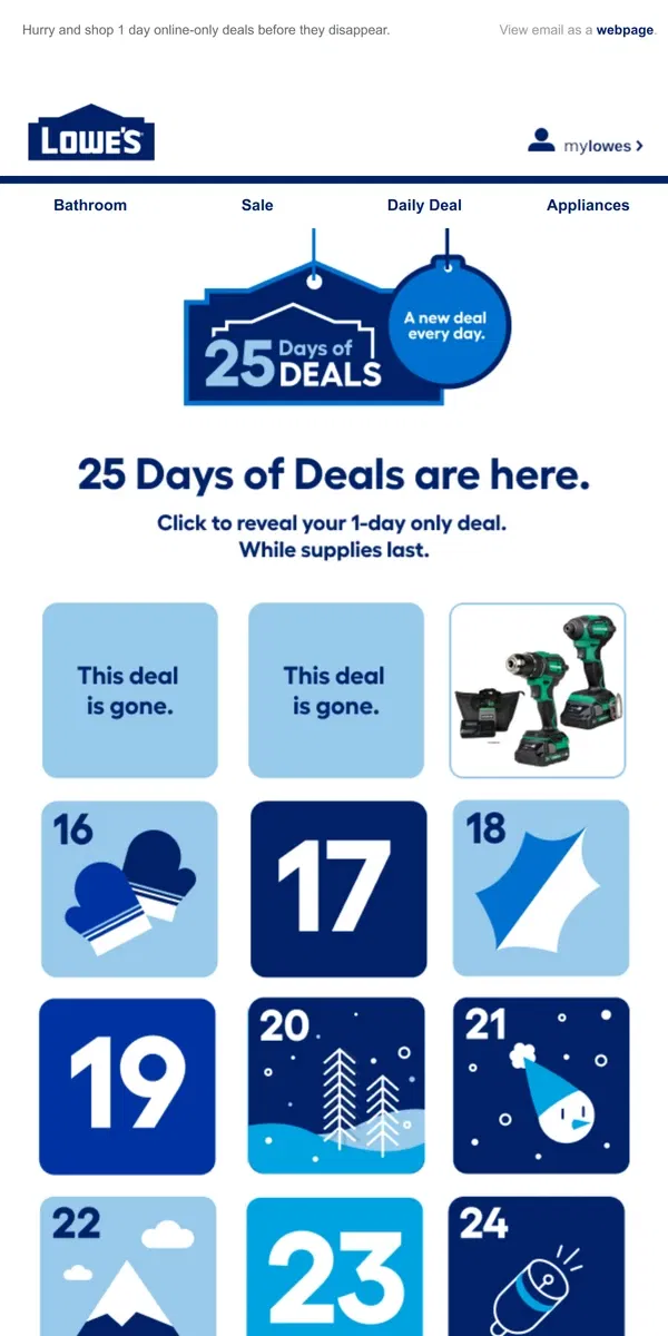 Email from Lowe's. LIMITED TIME deals, just for today.