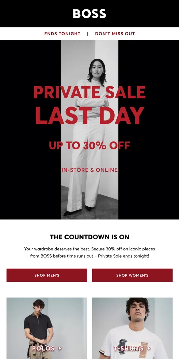 Email from HUGO BOSS. It's Your Last Day for 30% off!