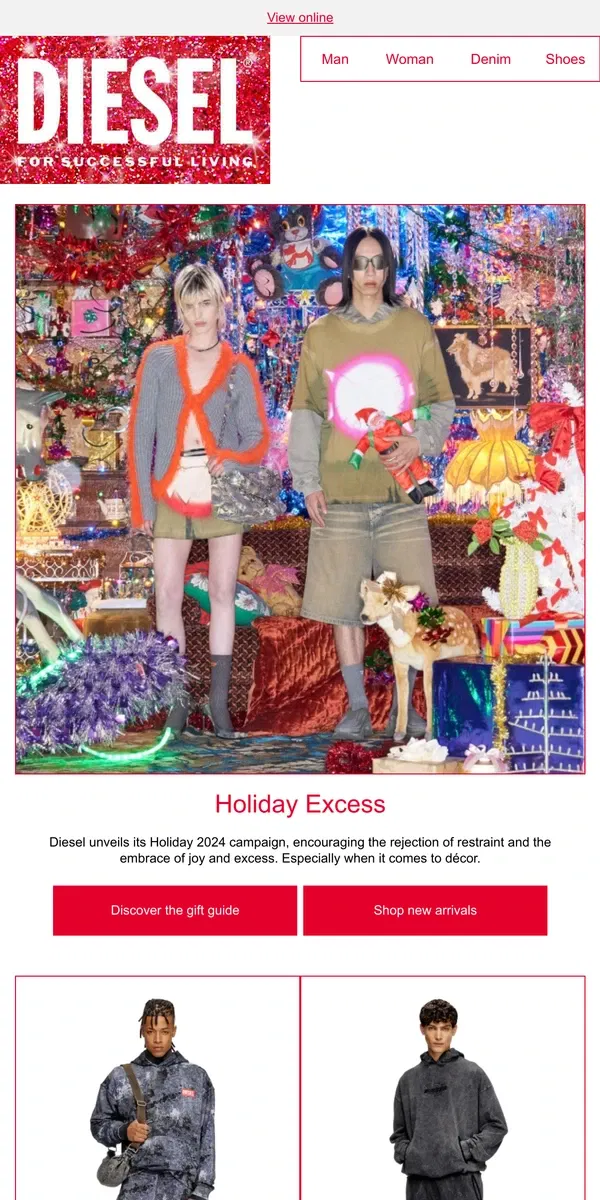 Email from Diesel. Holiday Excess: Discover The Campaign