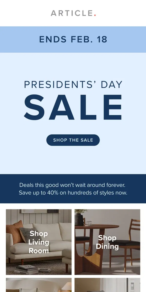 Email from Article. Presidents’ Day Sale ends this Tuesday