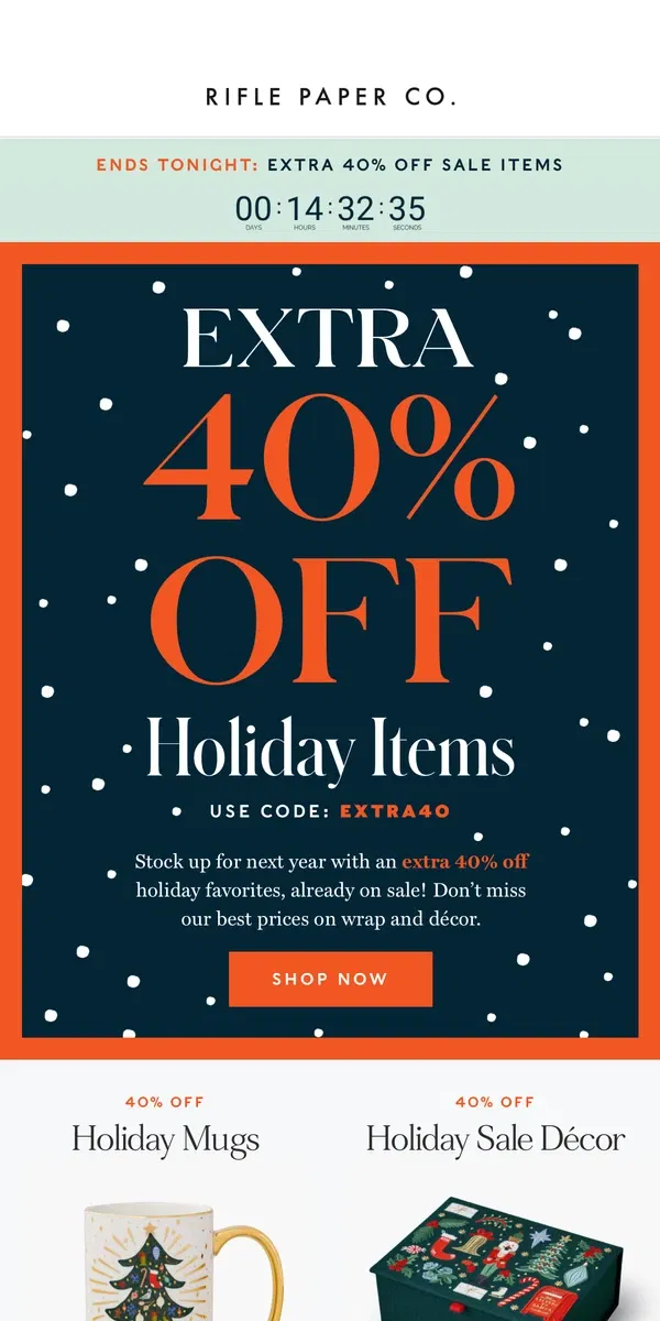 Email from Rifle Paper Co.. Ends Tonight: Extra 40% Off Sale Items