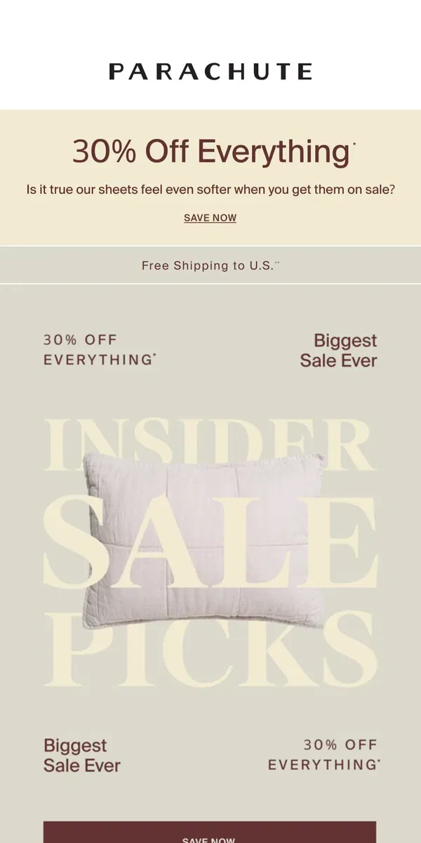 Email from Parachute Home. Our Chief Cozy Officers’ 30% Off Picks