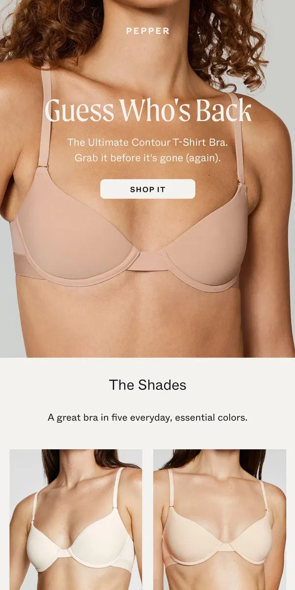 Email from Pepper. It's Back: The Ultimate Contour T-Shirt Bra