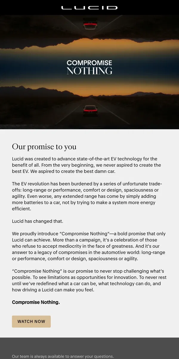 Email from Lucid Motors. Compromise nothing.