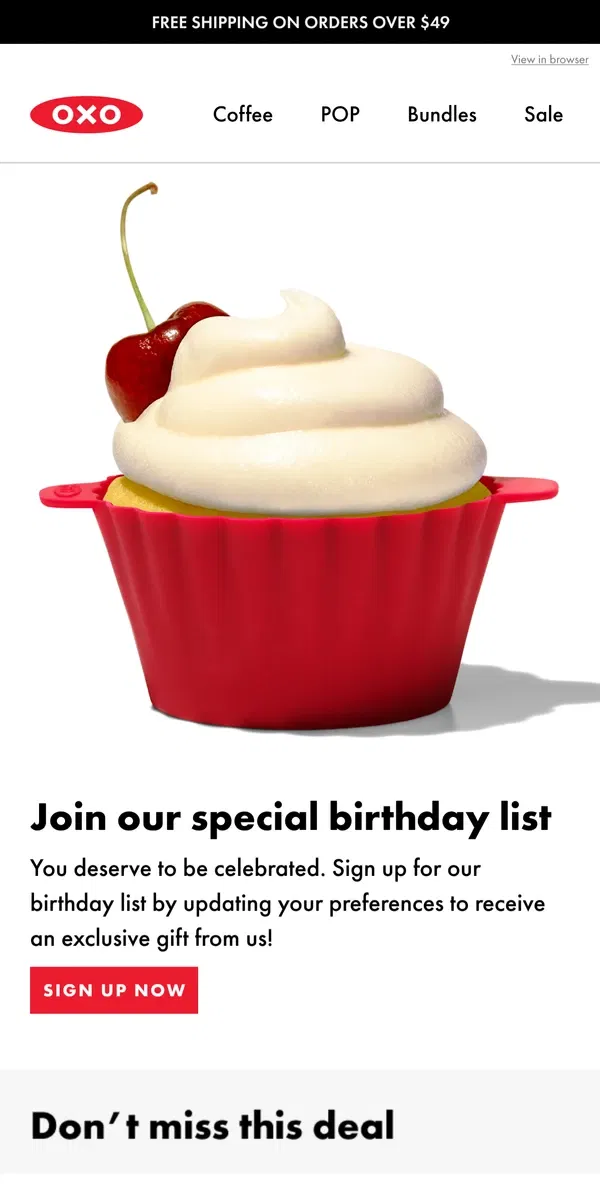 Email from OXO. Want an exclusive birthday treat?