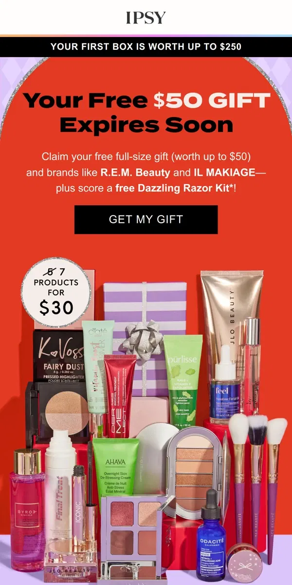 Email from BoxyCharm by IPSY. FINAL NOTICE: Your free gift is about to expire