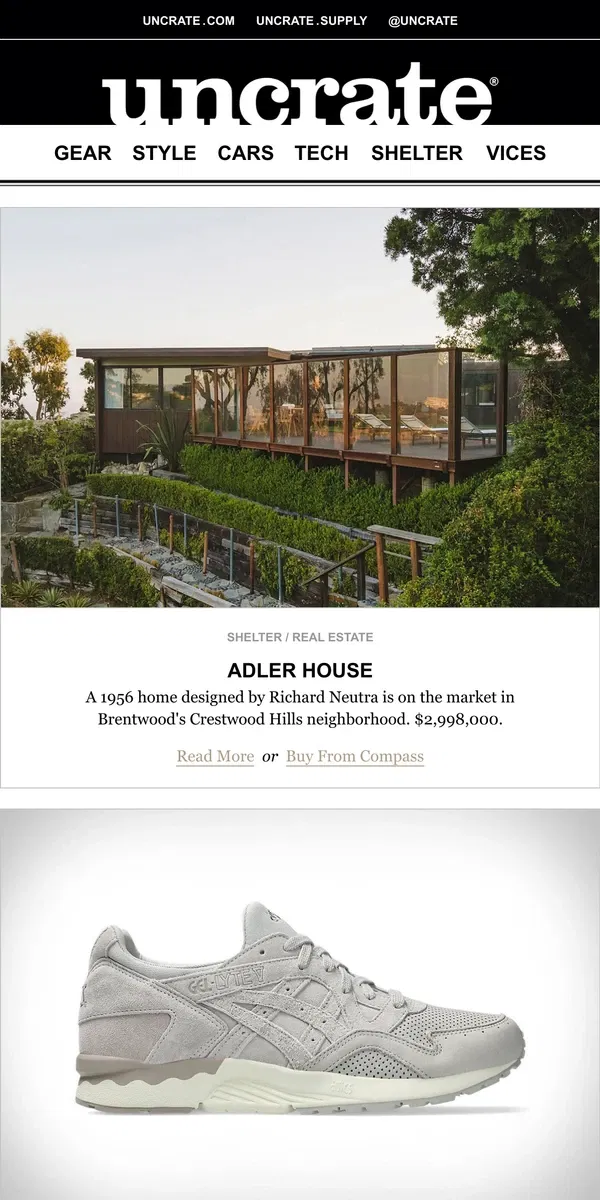 Email from Uncrate. Adler House & more