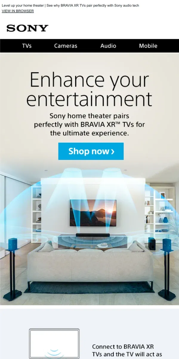 Email from Sony. Audio That Amazes | Sony Home Theater + BRAVIA XR TVs