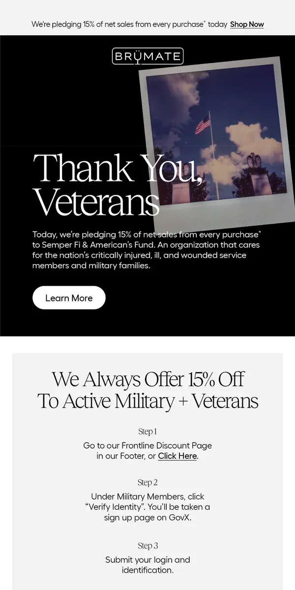 Email from BruMate. Thank you, Veterans.