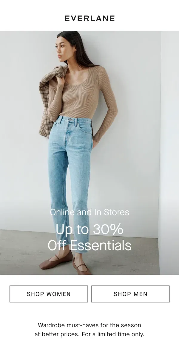 Email from Everlane. Limited Time Offer: Up to 30% Off 