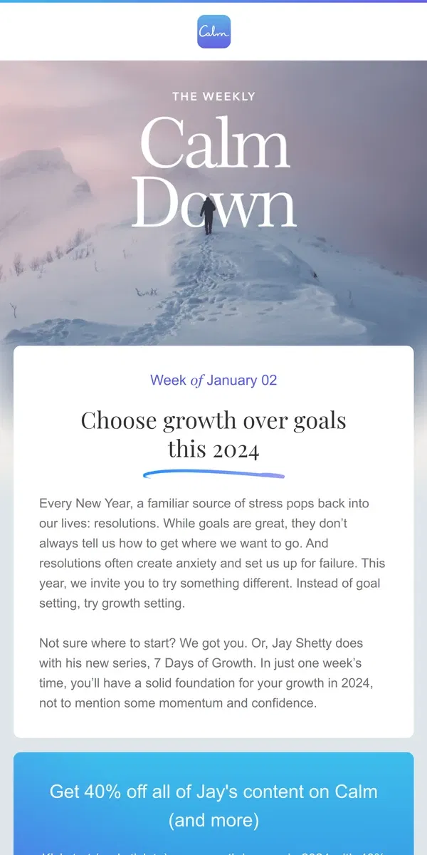 Email from Calm. Your growth plan for 2024