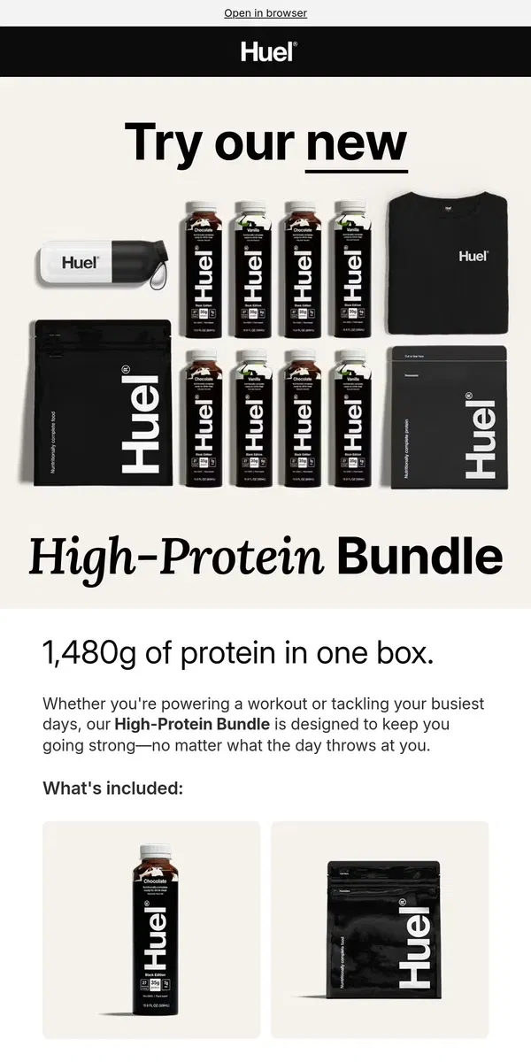 Email from Huel. NEW: High-Protein Bundle 💥