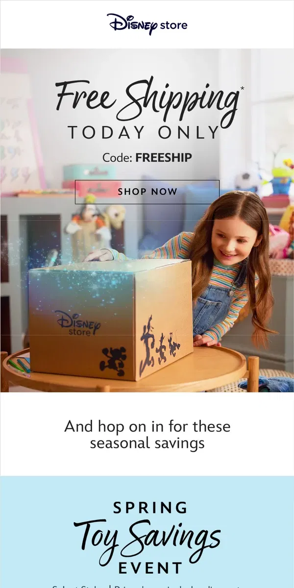 Email from shopDisney. Today only, Free Shipping!