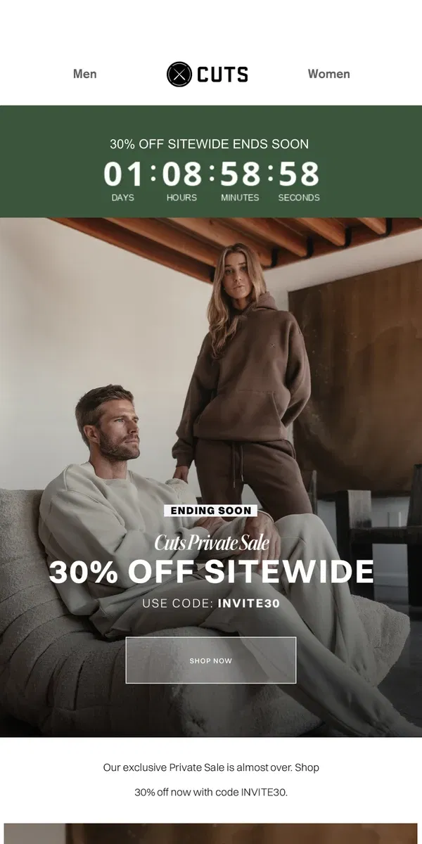 Email from Cuts. For Your Eyes Only: 30% Off