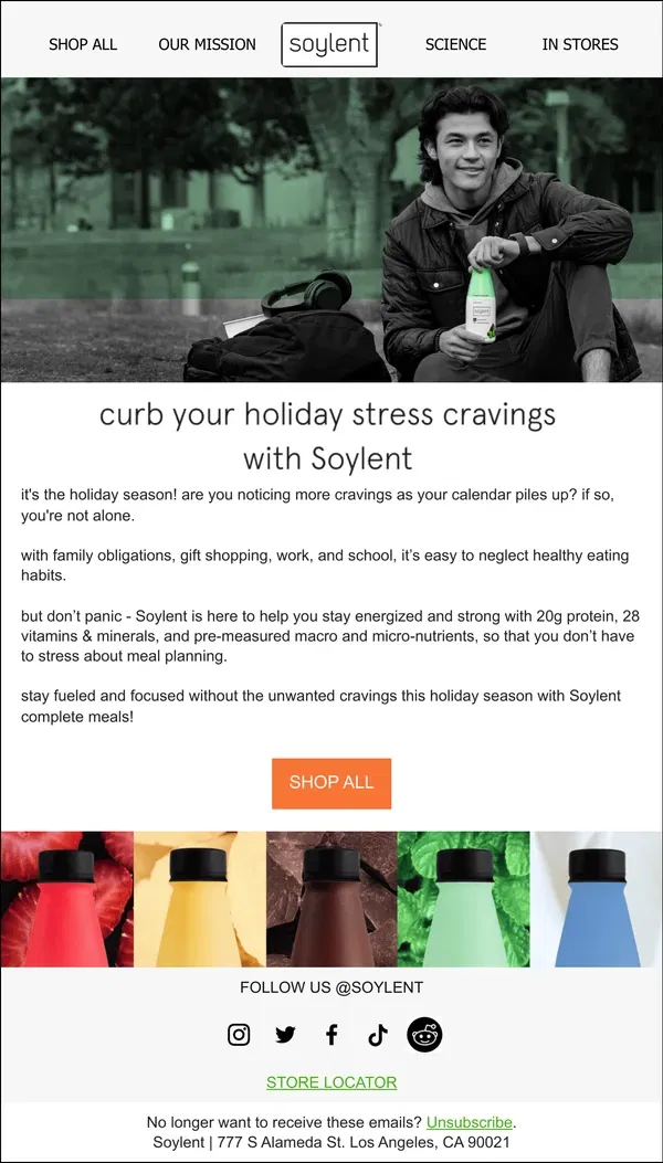 Email from Soylent. holiday stress eating?