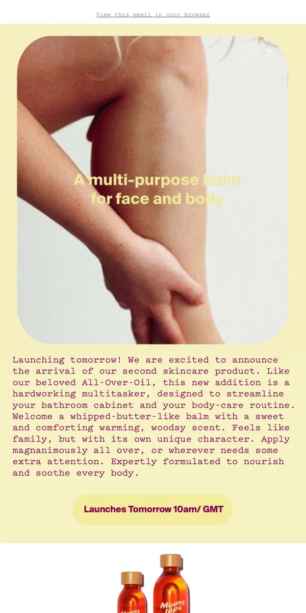 Email from Mount Sapo. Launching Tomorrow: Our New Multi-Purpose Balm